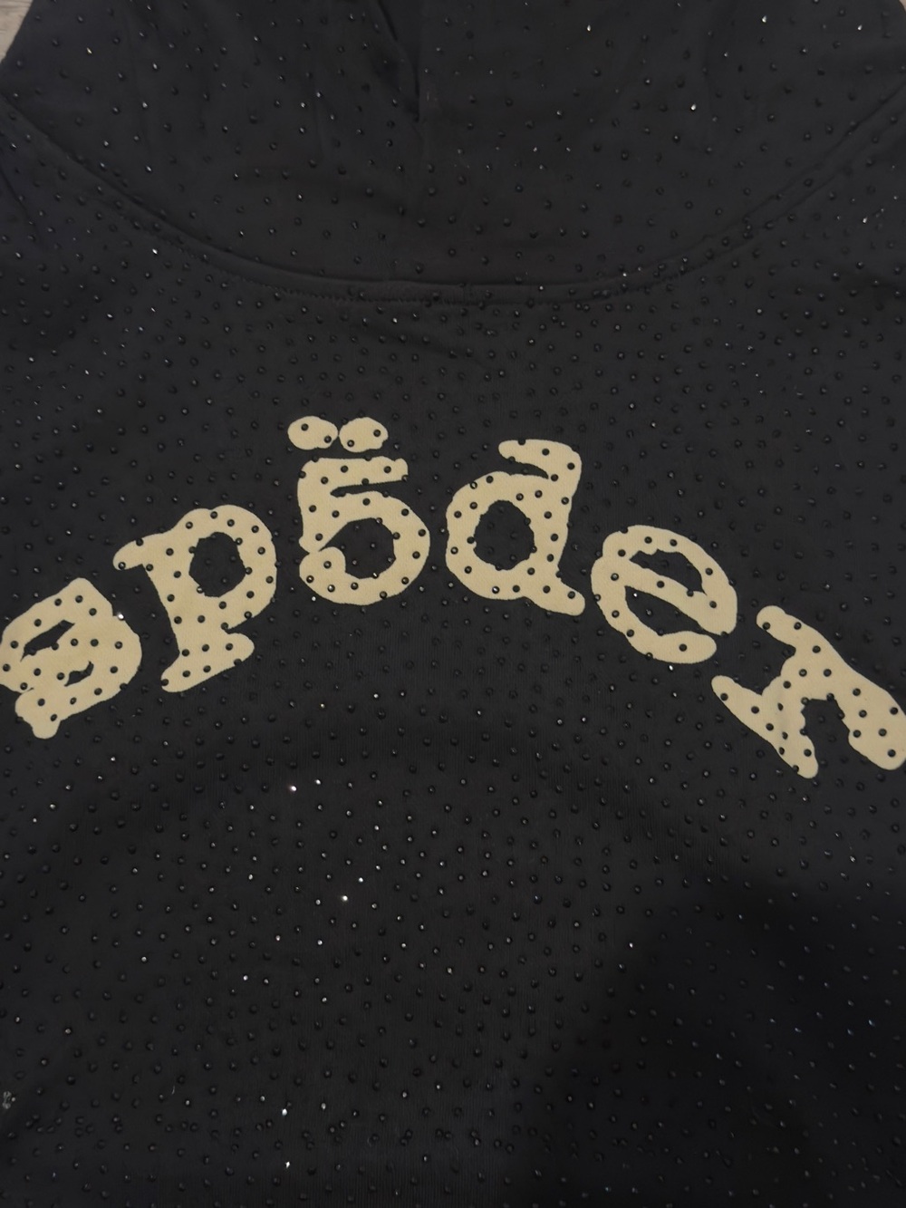 Spoiled Black Embellished Top with Script Label